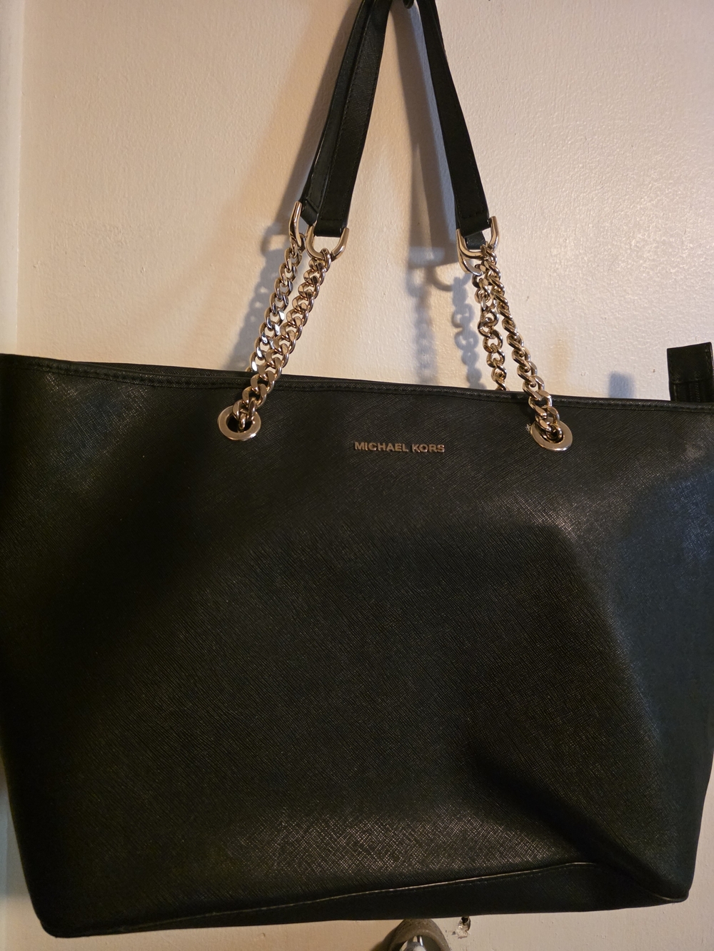 Michael Kors Black Tote with Gold Chain-Strap Accents